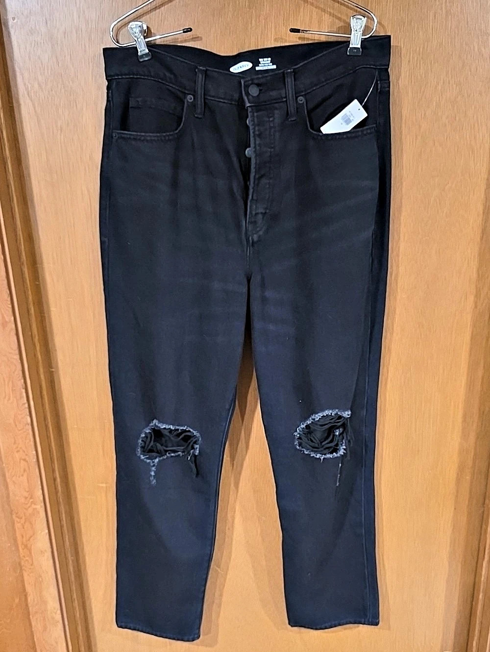 Old Navy Extra High-Waisted Button-Fly Sky-Hi Straight Ripped Jeans Sz 12 NWT